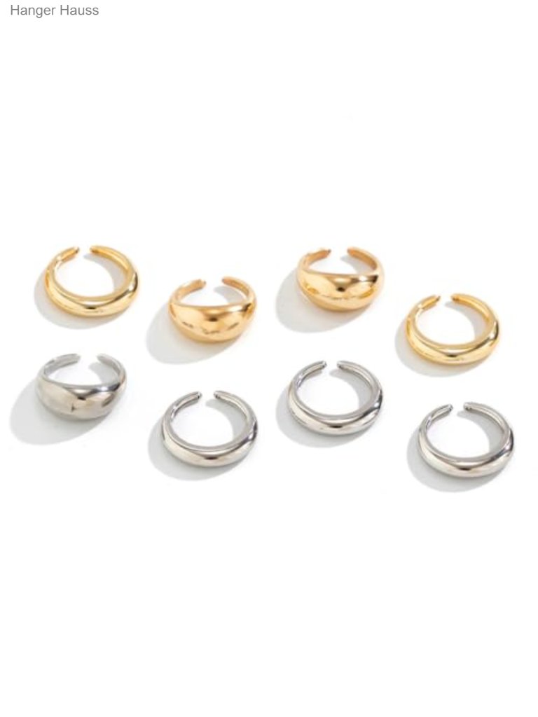 Chunky Gold Plated Stacking Rings Set For Women - Adjustable Open Knuckle Rings